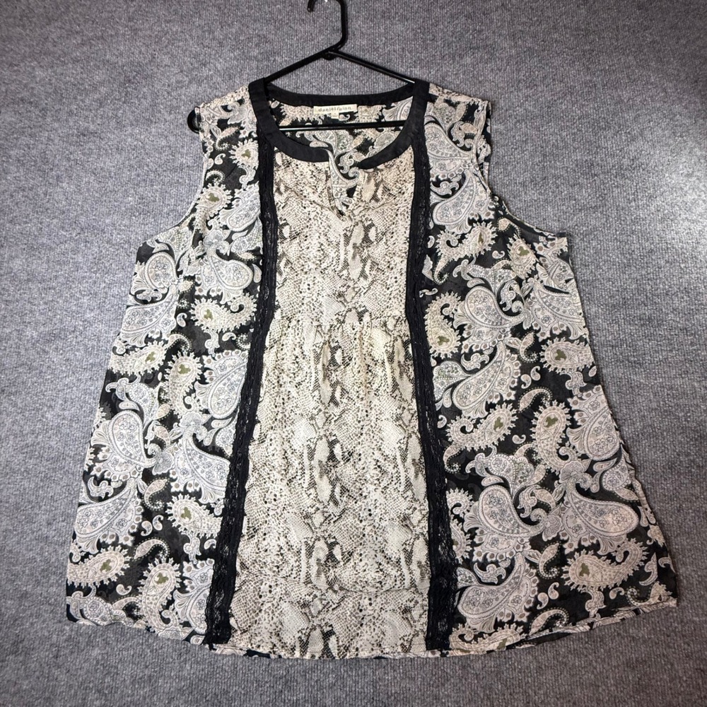 Daniel‎ Rainn Womens 1X Mixed Print Paisley Snakeskin Lace Trim Blouse X11863PG1